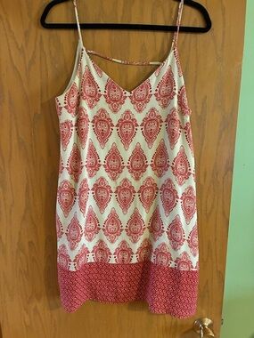 Cream & Red Printed Spaghetti Strap Dress